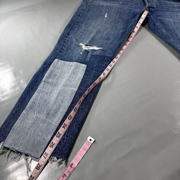 Levis 501 Jeans Women Patchwork Denim Ragged Lands Color Block Raw Hem Straight - Picture 10 of 16